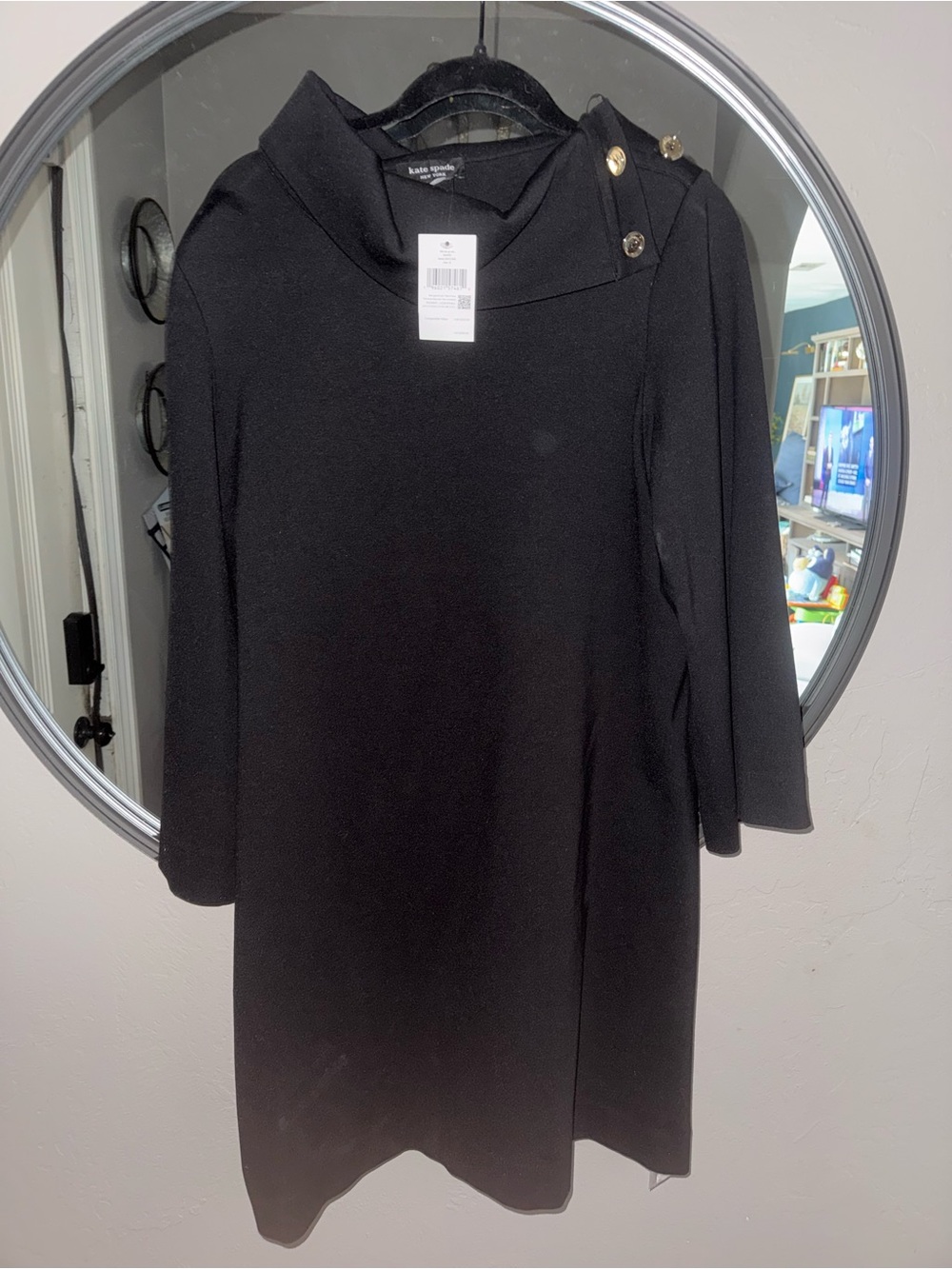 kate spade Black Long-Sleeve Shift Dress with Gold Accent Buttons